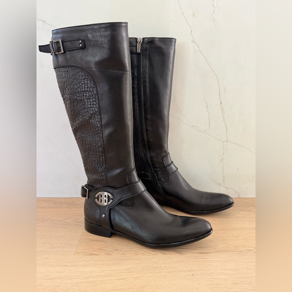 Bagatto Black Leather Knee Buckle Boot Made in Italy Size 7 Euro Size 37.5